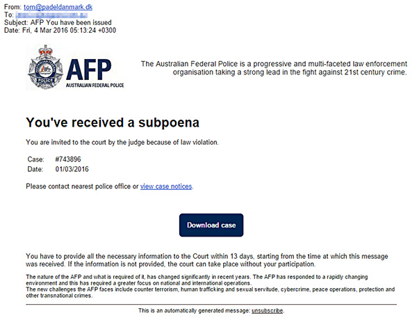 AFP Ransomware Email