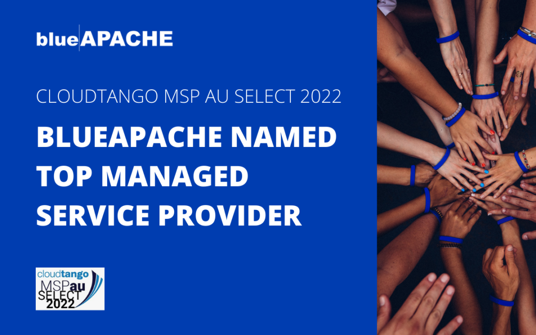 blueAPACHE names top managed service provider, written on solid blue image with blueAPACHE logo on top