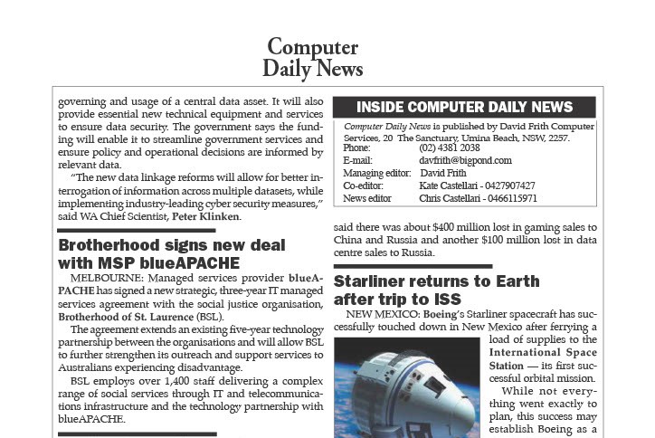 Computer Daily News: Brotherhood Signs New Deal with MSP blueAPACHE