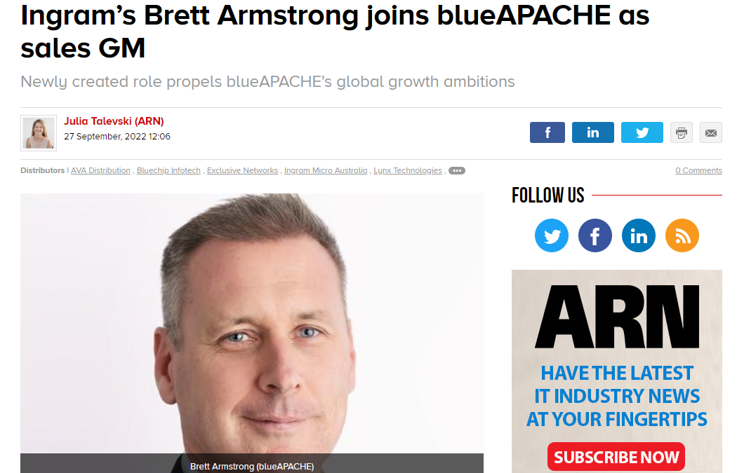 ARN: Ingram’s Brett Armstrong joins blueAPACHE as sales GM